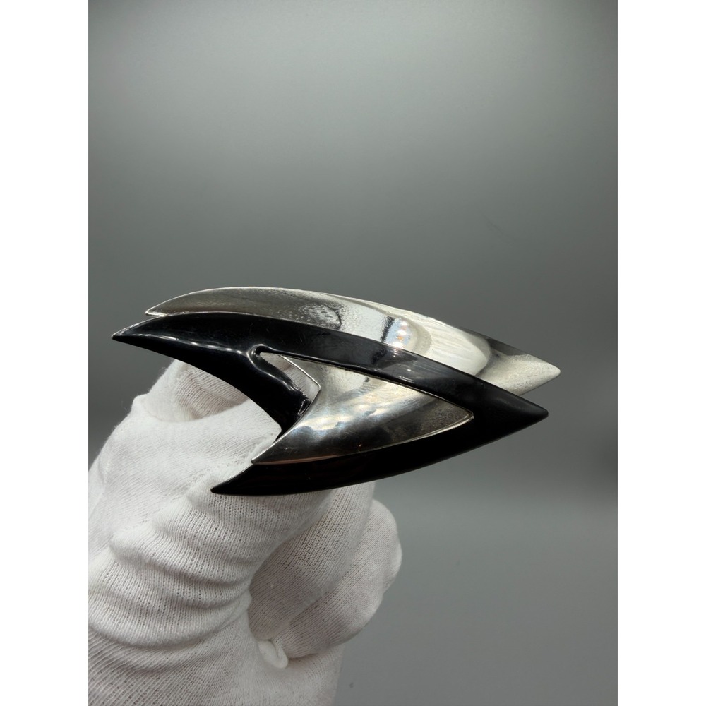 Large Modernist Silver/Black Brooch Layered Arrows Vintage Designer #951
